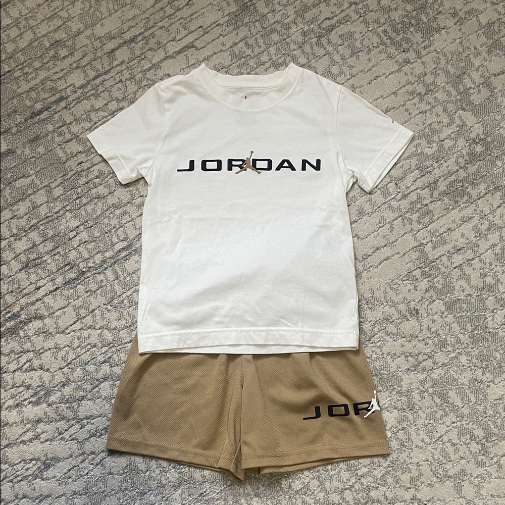 Jordan White Tee and Brown Shorts Set